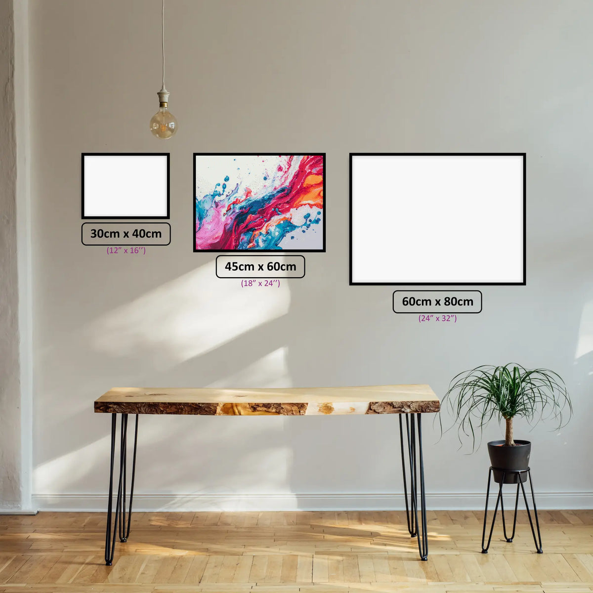 Vibrant Paint Splashes diamond painting displayed in a room setting