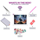 Wizard's Nexus diamond painting canvas with tweezers, applicator pen, tray, wax and coloured drills