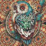 Artistic Owl artwork shown as a completed diamond painting preview