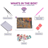 Balloon-Toting Wolf diamond painting kit contents shown together