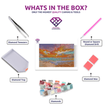 Beach Sunset 2 diamond painting canvas with tweezers, applicator pen, tray, wax and coloured drills