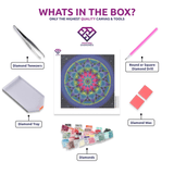Blue Kaleidoscope diamond painting kit with canvas, drills, tray, pen and wax