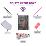 Buddha diamond painting kit contents shown together
