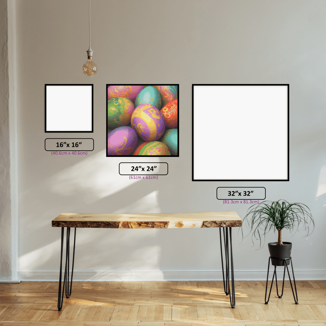 Colourful Easter Eggs diamond painting displayed in a room setting