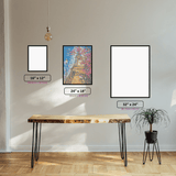 Colourful Eiffel Tower diamond painting displayed in a room setting