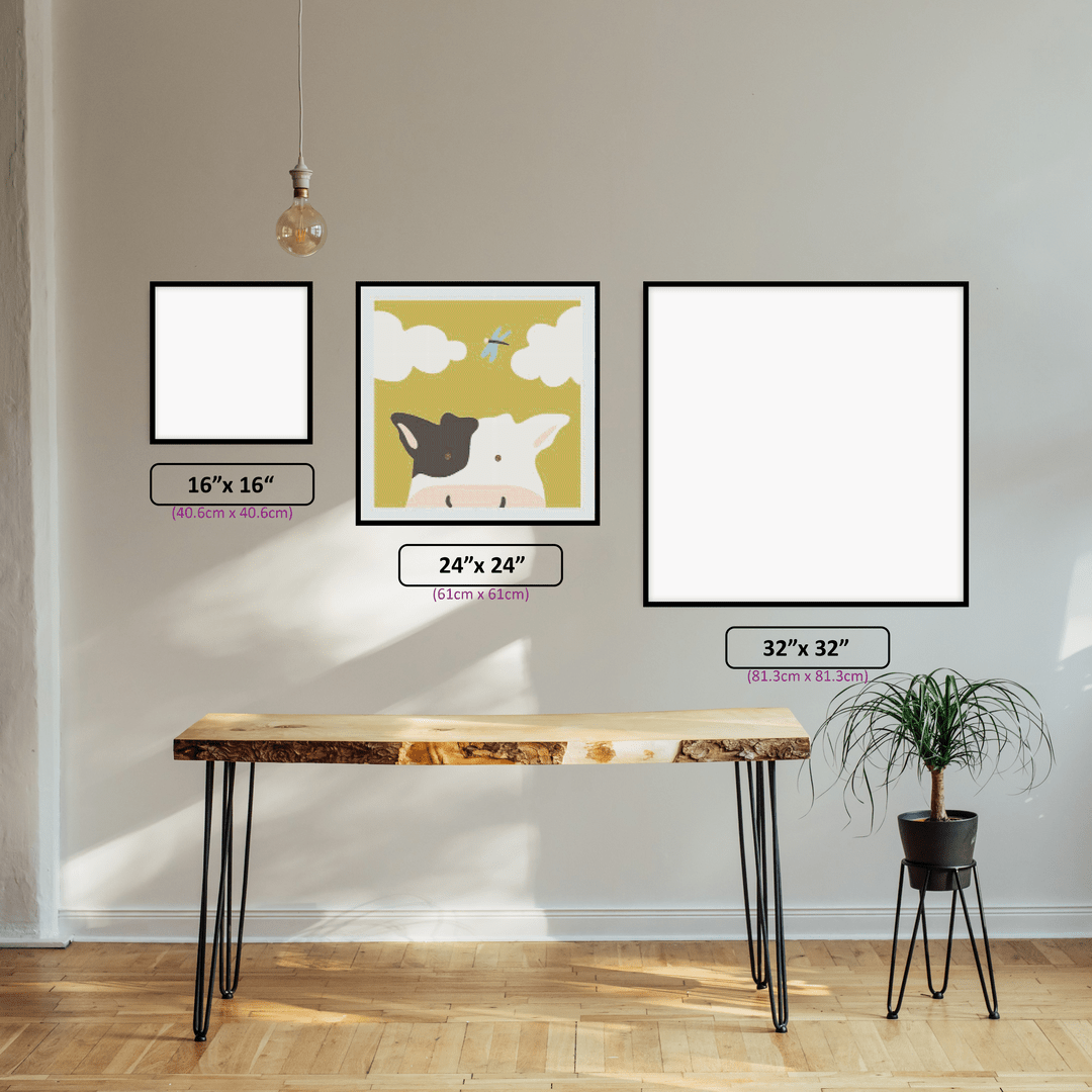 Cow - Beginner diamond painting displayed in a room setting