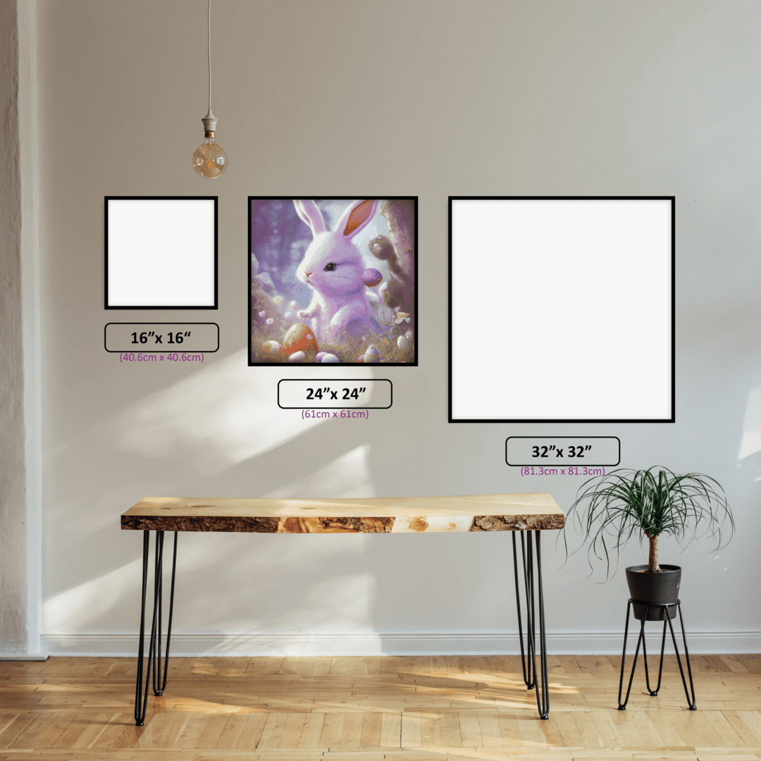 Cute Easter Bunny diamond painting displayed in a room setting