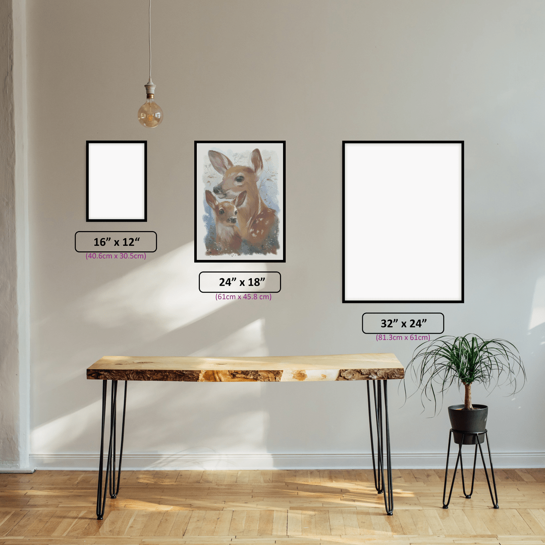 Doe & Fawn diamond painting displayed in a room setting