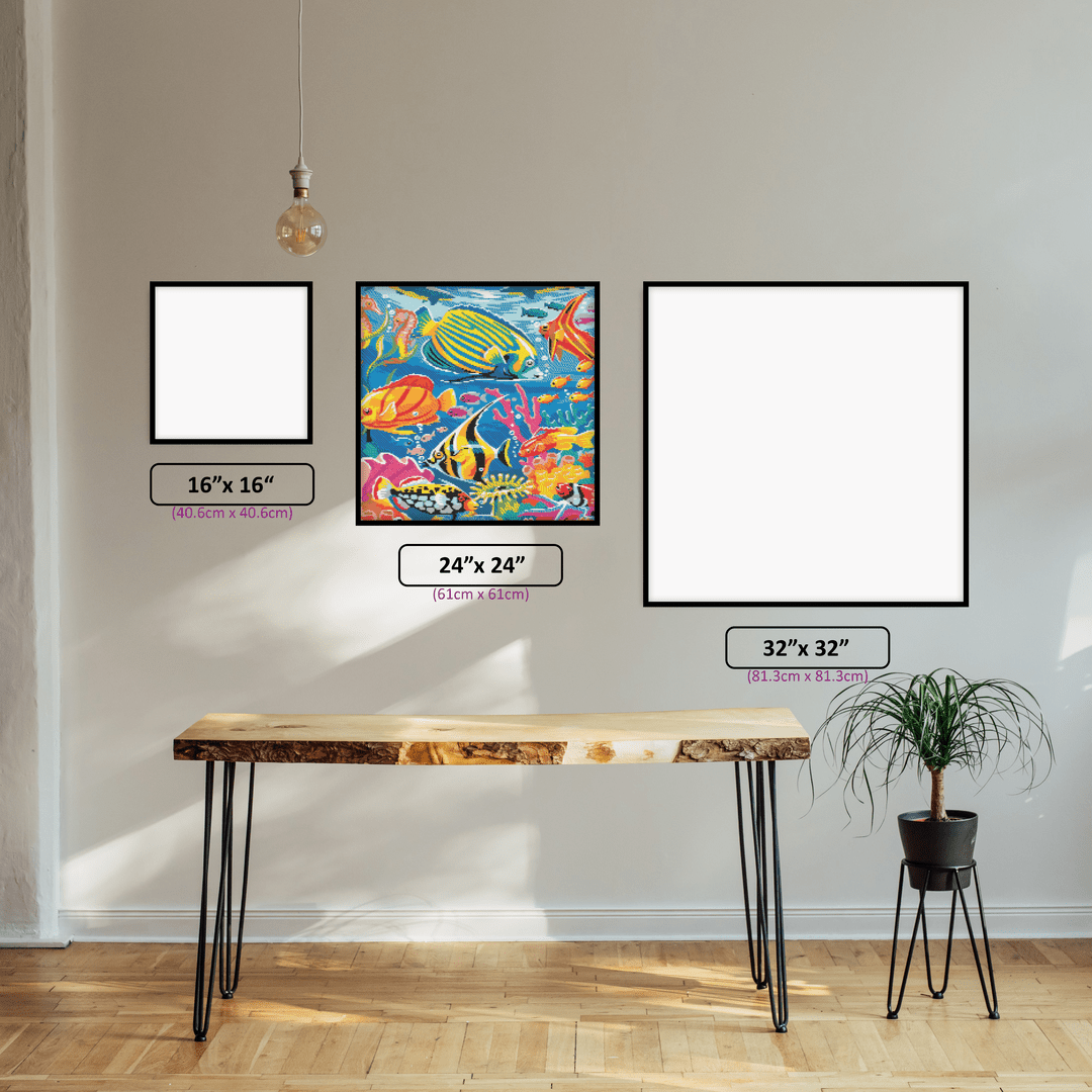 Fish in the Sea diamond painting displayed in a room setting