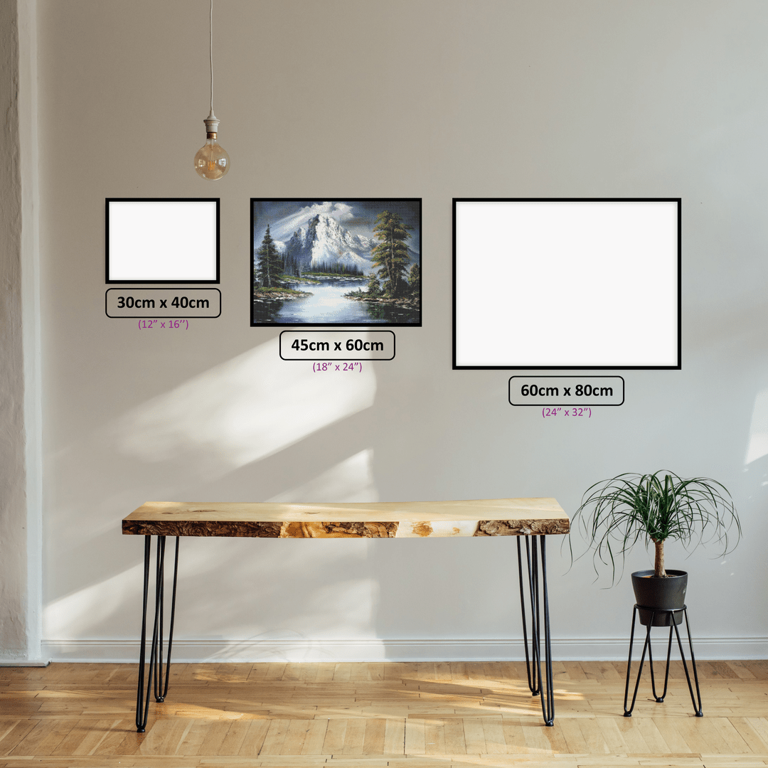 Forest Lake diamond painting displayed in a room setting