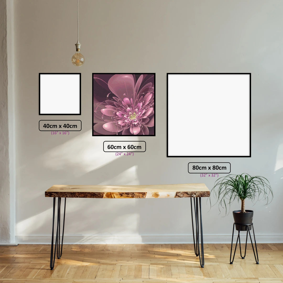 Futuristic Floral Fusion diamond painting displayed in a room setting