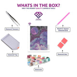 Galactic Sky diamond painting canvas with tweezers, applicator pen, tray, wax and coloured drills