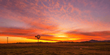 Vivid orange and pink sky above an open field in outdoor field