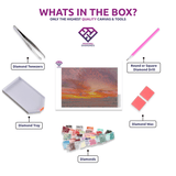 Hunter Valley Haven diamond painting canvas with tweezers, applicator pen, tray, wax and coloured drills