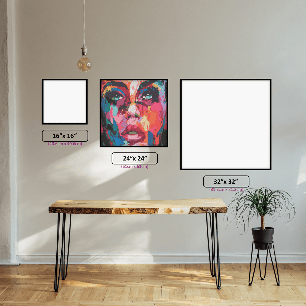 Modern Woman diamond painting displayed in a room setting