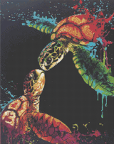 Neon Turtles' Embrace artwork shown as a completed diamond painting preview