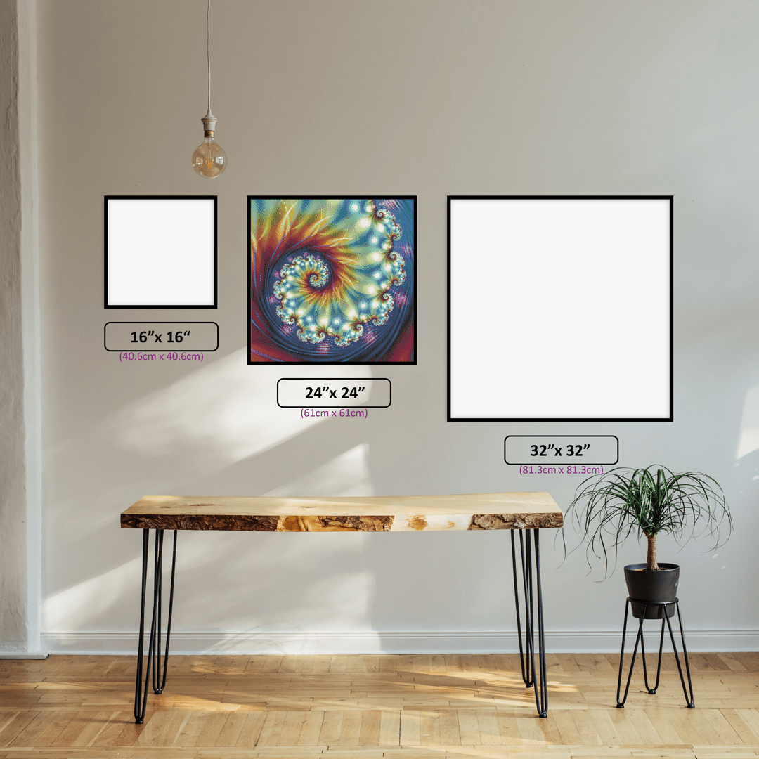 Rainbow Kaleidoscope diamond painting displayed in a room setting