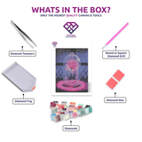 The Enchanted Rose diamond painting kit contents shown together
