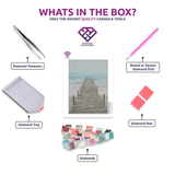 The Pier diamond painting kit contents shown together